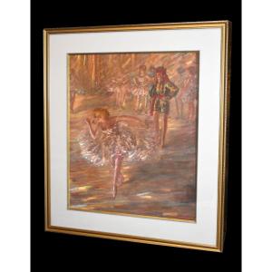 Adrien Godien (1873 - 1949) Pastel Painting Ballet Scene,