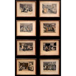 Honoré Daumier, Suite Of 8 Lithographs, Social Caricatures From The End Of The 19th Century, 