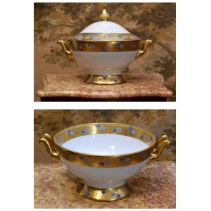 Soup Tureen Forming A Bowl Or Centerpiece In Limoges Porcelain With Gold Inlay Alain Babule