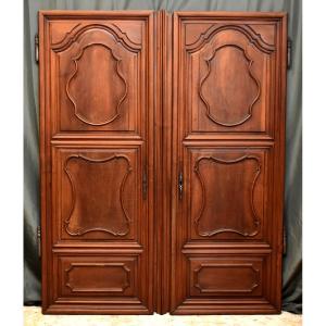 Pair Of Woodwork Doors, Cupboard, Partition Elements In Solid Walnut 18th Century