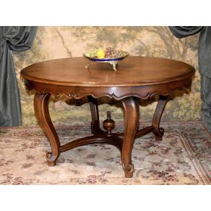 Large Oval Dining Room Center Table, Louis XV Style Oak Pedestal Table, 4 Legs