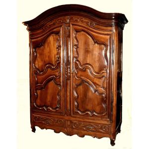 18th-century Walnut Wardrobe, Dated 1785, With A Gendarme's Hat Cornice, Southwest, Pyrenees