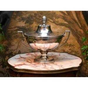 Ravinet d'Enfert, Empire-style Covered Bowl, Silver-plated Metal Centerpiece Tureen