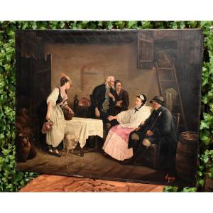 "the Shepherdess Of The Alps" By E. Journès (19th-20th Century). Interior Scene, Large Painting 