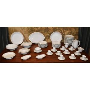Limoges White Porcelain Dinner And Coffee Service With Gold Trim, 73 Pieces, 10 People