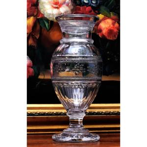 Large Baccarat Crystal Vase, Hand-cut And Chiseled. Baluster Shape On A Footed Base, 19th Century