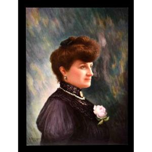 Antoine Soustre (19th-20th Century). Female Portrait, Painting On Porcelain