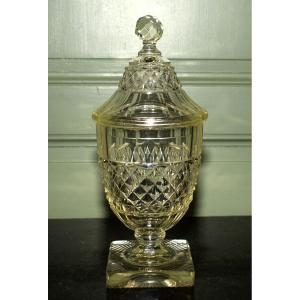 Pokal In Cut Yellow Crystal, Cup With Lid Forming A Sweet Dish Or Bonbonnière.