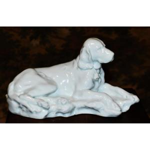 Jules Desbois, White Limoges Porcelain Subject, Hunting Dog Statue By Haviland