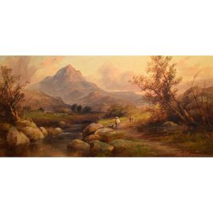 Vernon 1892, Mountain Landscape, "glaslyn Valley" Wales, "sugar Loaf Mountains"