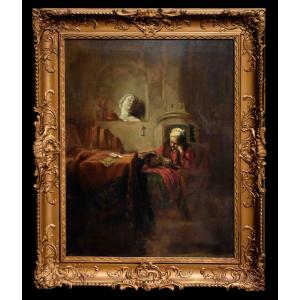 Painting "old Woman Reading In An Interior" After Herman Verbrugge (1879-1947) 