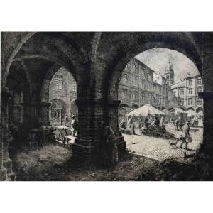 Renaud De Vézins De Lévézou, Large Etching Of The Place Nationale De Montauban, Royal Square