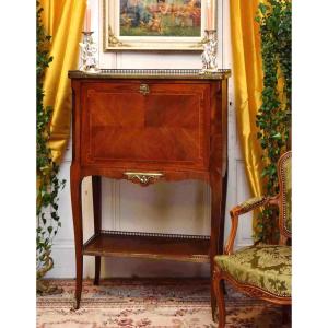 Lady's Secretary Desk, Marquetry Drop-front Desk, Marquetry Side Table, Louis XV Style