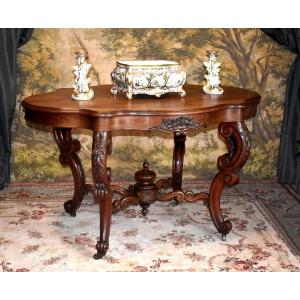 Mahogany Side Table, 4 Cabriole Legs, Napoleon III Period, Mid-19th Century Living Room Table 