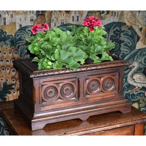 Renaissance Style Planter, Henri Ii. Solid Oak Cachepot.