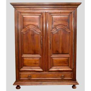 Small Louis XIV Style Walnut Wardrobe With 2 Doors And 1 Drawer, Demountable.