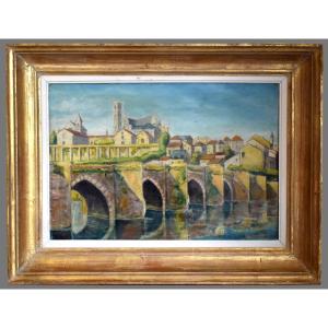 R. Taillandier XIX - XX , Landscape Pont Saint Etienne In Limoges, Oil On Canvas Gilt Frame.