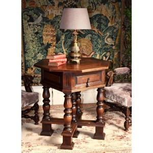 Octagonal Pedestal Table, Center Table In The High Renaissance-louis XIII Style    
