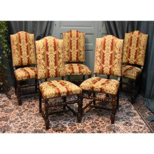 Set Of 5 Louis XIII Style Chairs,