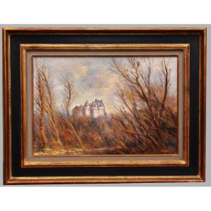 Paul Goetz, Painter Of Indre And Brenne, Landscape Of The Château Du Bouchet "the Giant" 