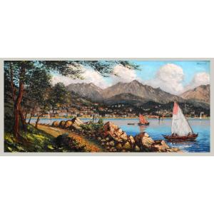 René Bondenet, Mediterranean Landscape View Of Menton From The Le Corbusier Trail At Cap Martin