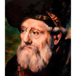 René Bonhomme, Limoges, Enamel, Enamel Plaque, Portrait Of An Old Man After Rembrandt, Enamels