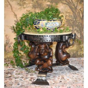 Jean Maurice Rothschild (1902-1988). Wrought Iron Coffee Table With Figures And Marble Top