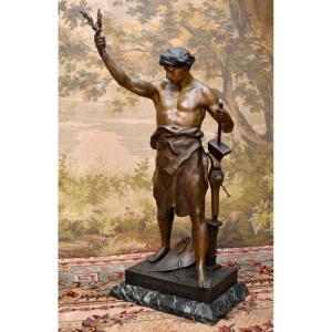 Emile Picault, Statue Entitled "the Olive Tree" "the Branch Of Labor", Sculpture In Regule 