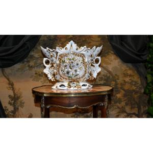 Large Bowl, Important Limoges Porcelain Vase, Napoleon III Planter With Relief Decoration 