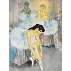 Eugène Leliepvre, Signed Engraving, Ballet, Classical Dancers Preparing Backstage 