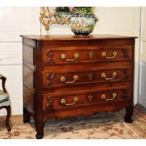Louis XV Commode, Languedoc Region, 18th Century, Solid Cherry And Oak, Castres Region