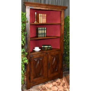 Corner Bookcase, Louis XIII Style Corner Cabinet With Diamond Points, Open Shelf Bookcase