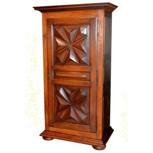 Louis XIII Style Bonnetière In Fruitwood And Various Other Woods, 1-door Wardrobe, Diamond Points
