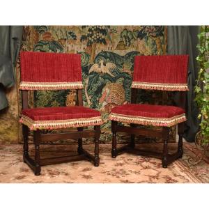 Pair Of Louis XIII Style "backed" Chairs With Wide, Short Backs