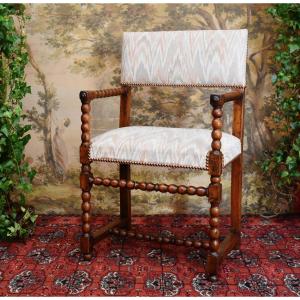 Louis XIII High Armchair, Walnut Armchair, Chapelet Grain, 17th Century