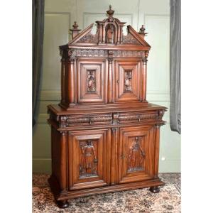 Renaissance Sideboard With High Diminutive, Recessed Double Body, Solid Walnut, Early 17th Century