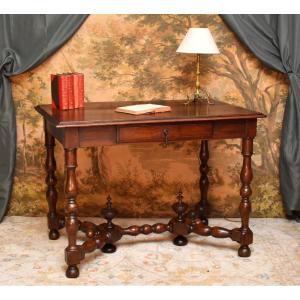 Large Louis XIII - Louis XIV Style Writing Desk With Baluster Legs, 19th Century