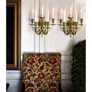Pair Of Bronze Wall Lights, 5 Light Arms, Five Lights, Neo-gothic Renaissance XIX Style