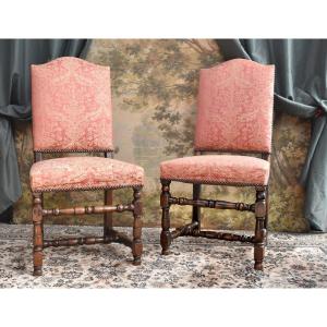 Pair Of Louis XIII - Louis XIV High-back Chairs With Inventory Mark, 17th And 19th Century