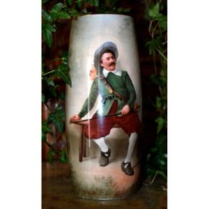 Mavaleix Limoges Porcelain Vase, With Hand-painted Decoration, Musketeer, Soldier, Character