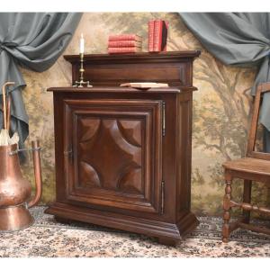 Louis XIII Style 1-door Sideboard In Solid Walnut With Diamond Tips,