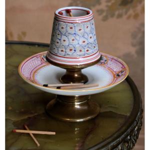 Pyrogen Mounted On Porcelain Dish And Brass Base, Bar Ashtray And Match Holder.