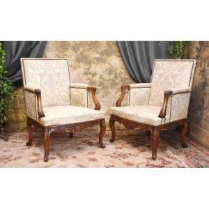 Pair Of Regence - Louis XV Style Small Bergères With Flat Backs,