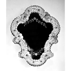 Murano Mirror In Chiselled And Engraved Glass And Crystal, Venetian Style, Italy, Venice