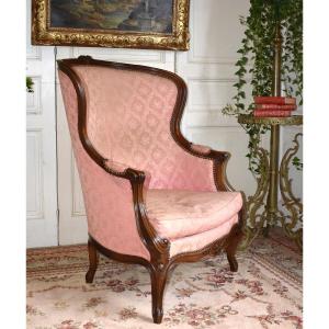 High And Wide-backed Louis XV-style Confessional Bergère, 19th Century