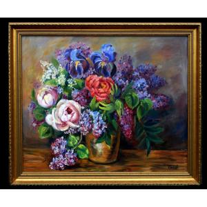 Peinture Bouquet De Fleurs Signé Clavaud. Framed Still Life,