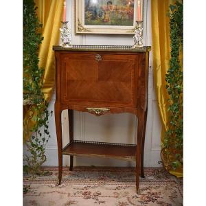 Secrétaire De Dame, Bureau Abatant En Marqueterie , Meuble d'Appointment Marqueté, Style Louis XV