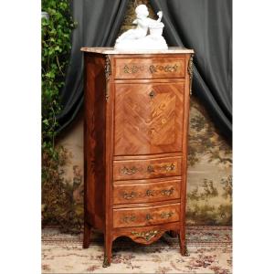 Louis XV - Louis XVI Transition Style Secretary In Precious Wood Marquetry