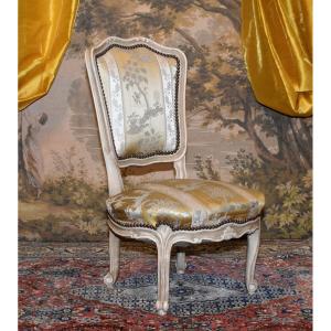 Louis XV Style Painted Wood Chaise Longue, Small Cream Lacquered Low Chair.