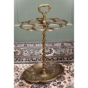 Bronze Umbrella Stand, Umbrella Stand And Canes With Snakes And Vine Branches